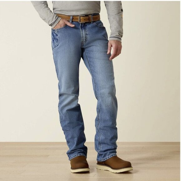 Ariat Rebar M4 Relaxed Bootcut DuraStretch Basic Western Blue Jeans - Picture 2 of 16
